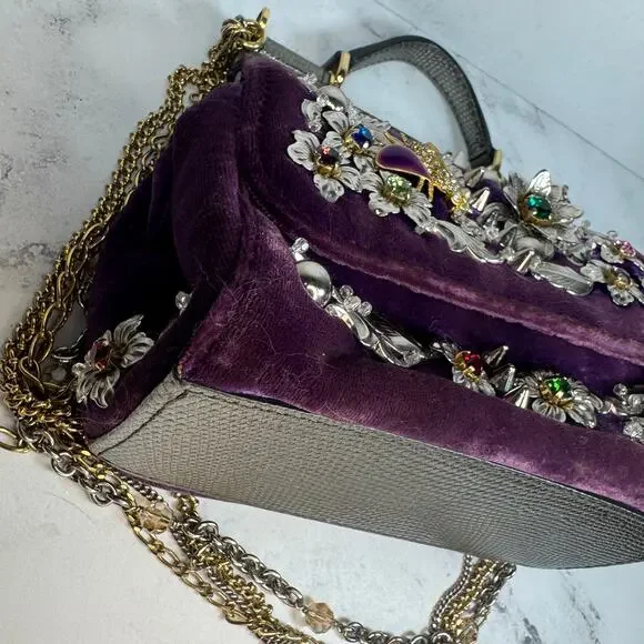 Dolce & Gabanna Velvet Bag Miss Sicily Runway purse Rare 2016 Lizard Metal D&G - Picture 9 of 16